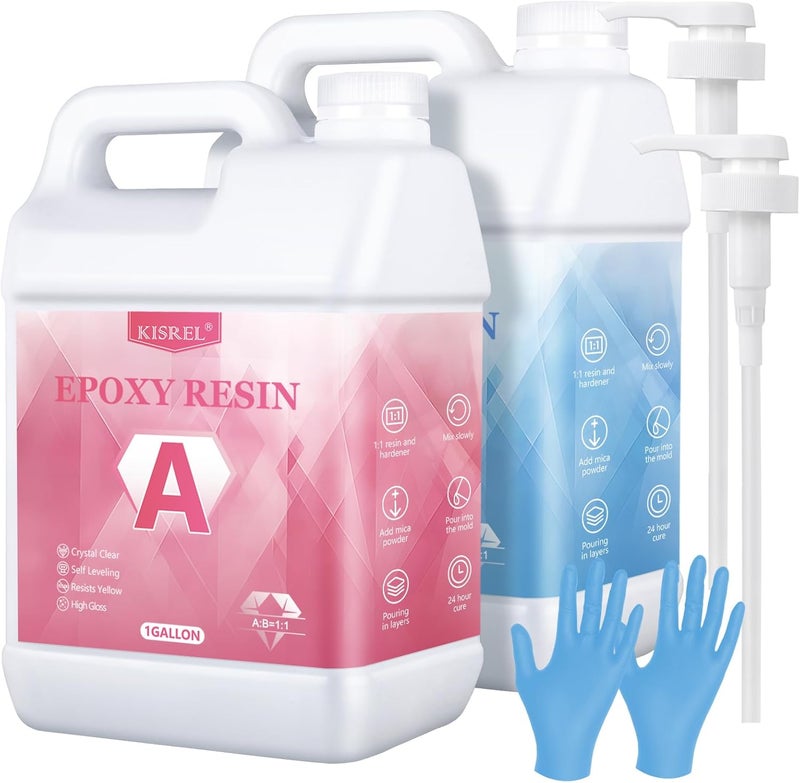 KISREL Epoxy Resin 2 Gallon - Crystal Clear Art Resin Kit - No Yellowing, No Bubble, Easy to Use for Casting, Coating, Art, Craft, Jewelry Making, Woodworking, Countertop - Image 1